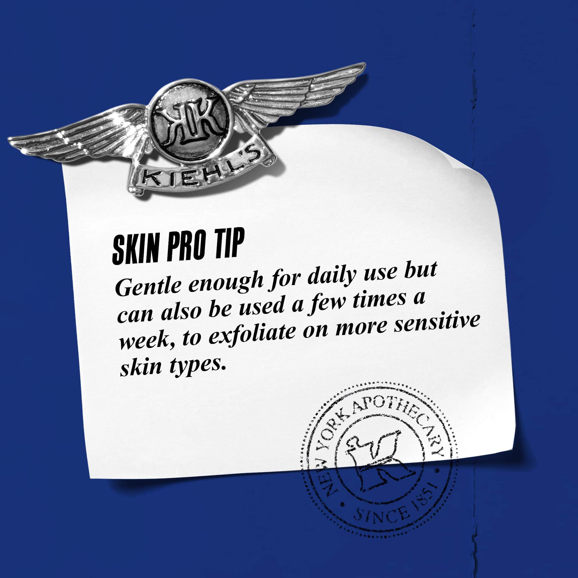 Graphic with text reading: "Skin Pro Tip: Gentle enough for daily use but can also be used a few times a week, to exfoliate on more sensitive skin types."