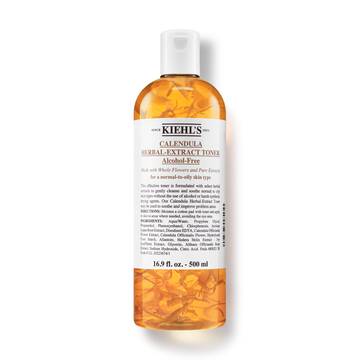 A 250ml bottle of Kiehl's Calendula Herbal-Extract Toner with a clear liquid and golden hue.