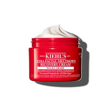 Red jar of Kiehl’s Ultra Facial Meltdown Recovery Cream Whip, showing a whipped cream texture.