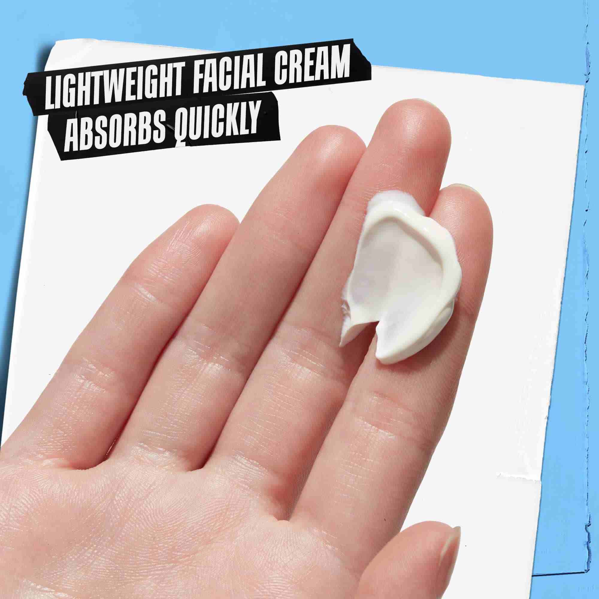 A hand applying Ultra Facial Cream SPF 30 labeled "Lightweight Facial Cream Absorbs Quickly."