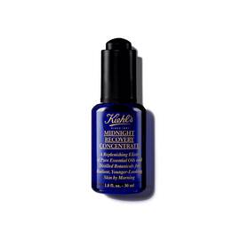 A 30ml bottle of Kiehl's Midnight Recovery Concentrate face oil against a white background.