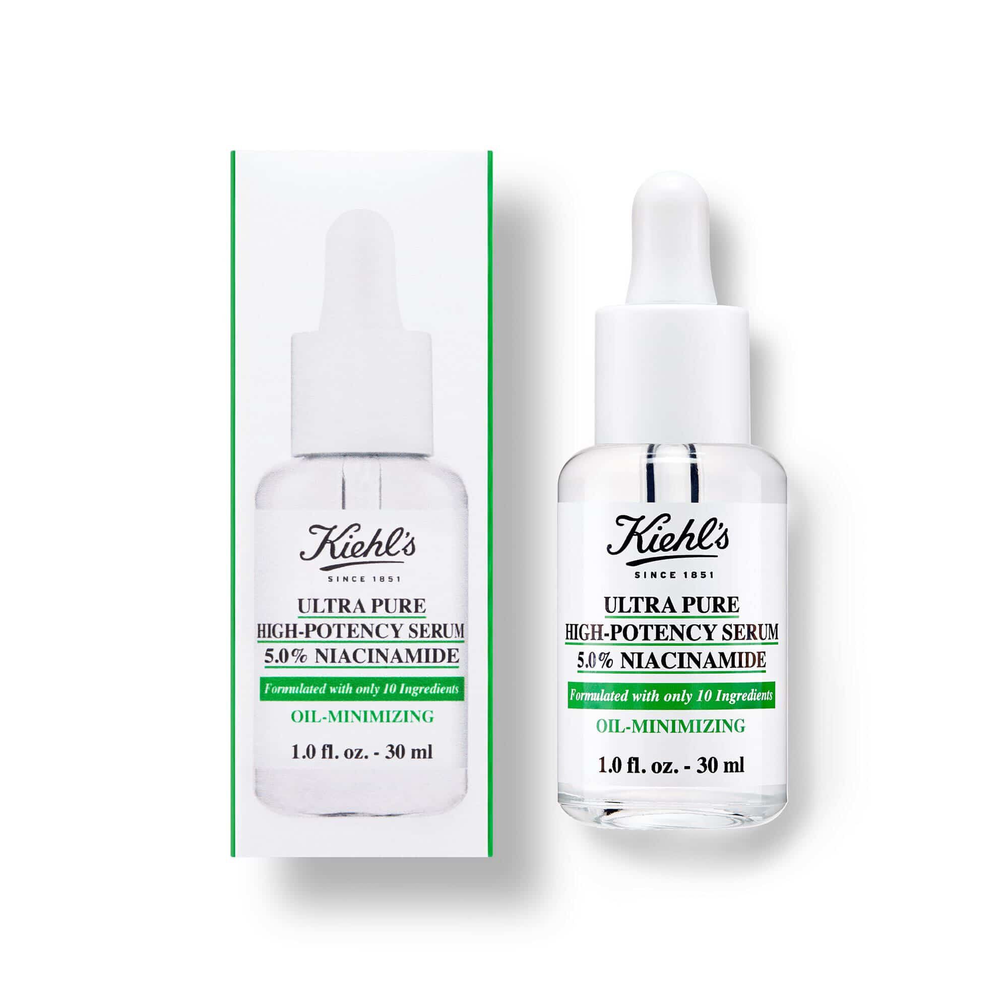 Bottle and Box of Kiehl's Ultra Pure High-Potency Serum 5.0% Niacinamide 