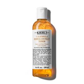 A 250ml bottle of Kiehl's Calendula Herbal-Extract Toner with a clear liquid and golden hue.
