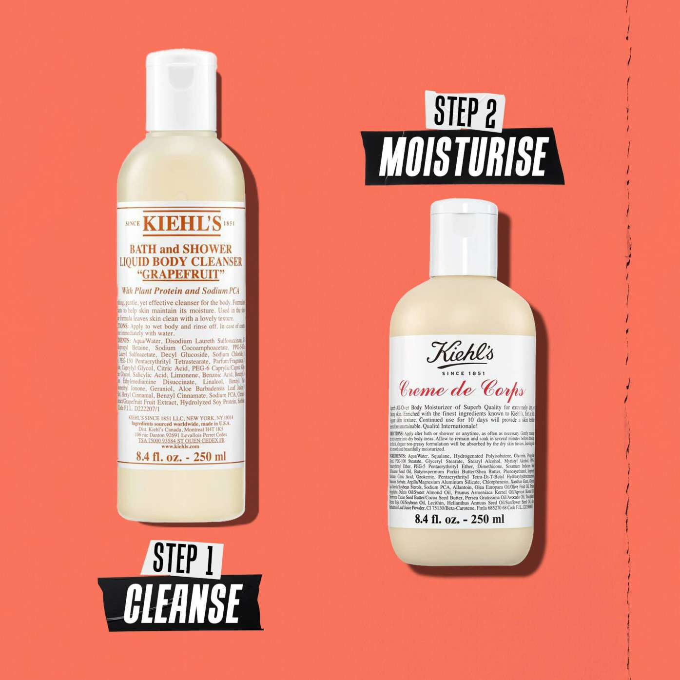 Kiehl's Grapefruit Liquid Body Cleanser routine illustration – Cleanse, Moisturize
