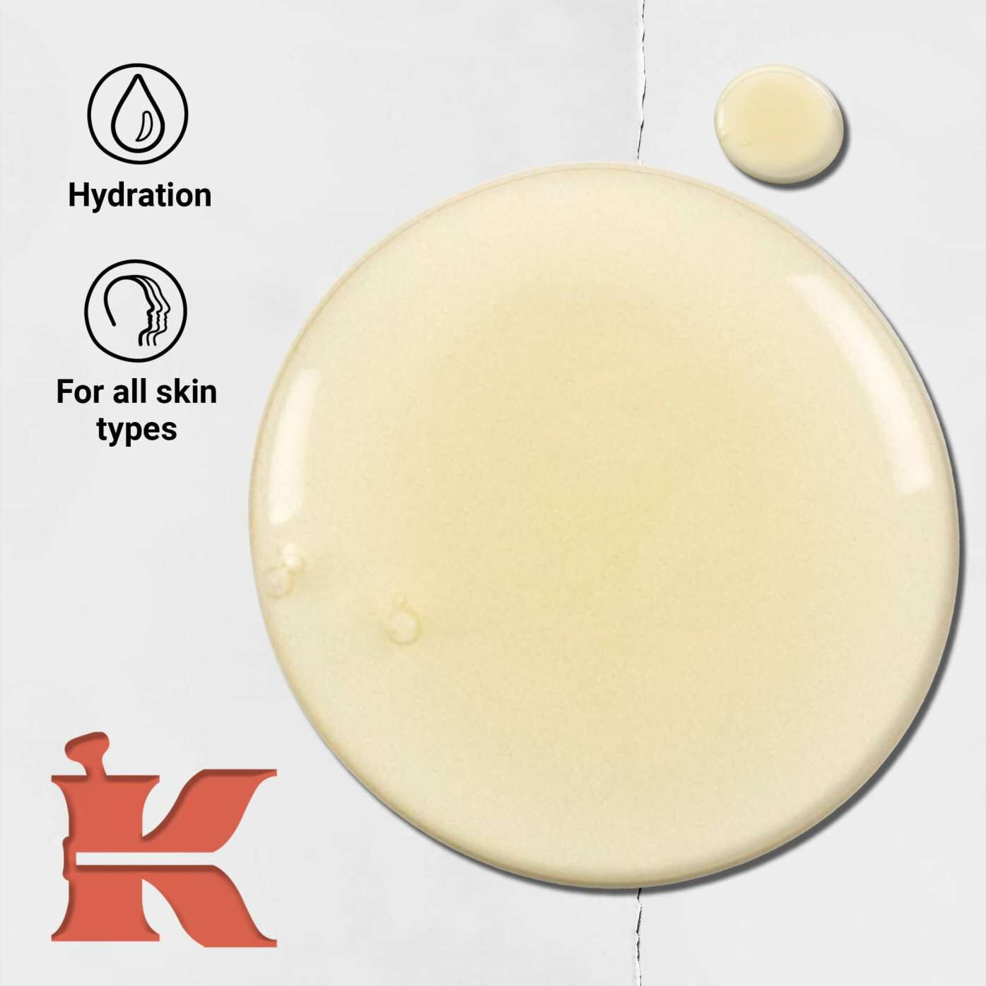 Grapefruit Liquid Body Cleanser texture photo with icons stating hydration and is for all skin types