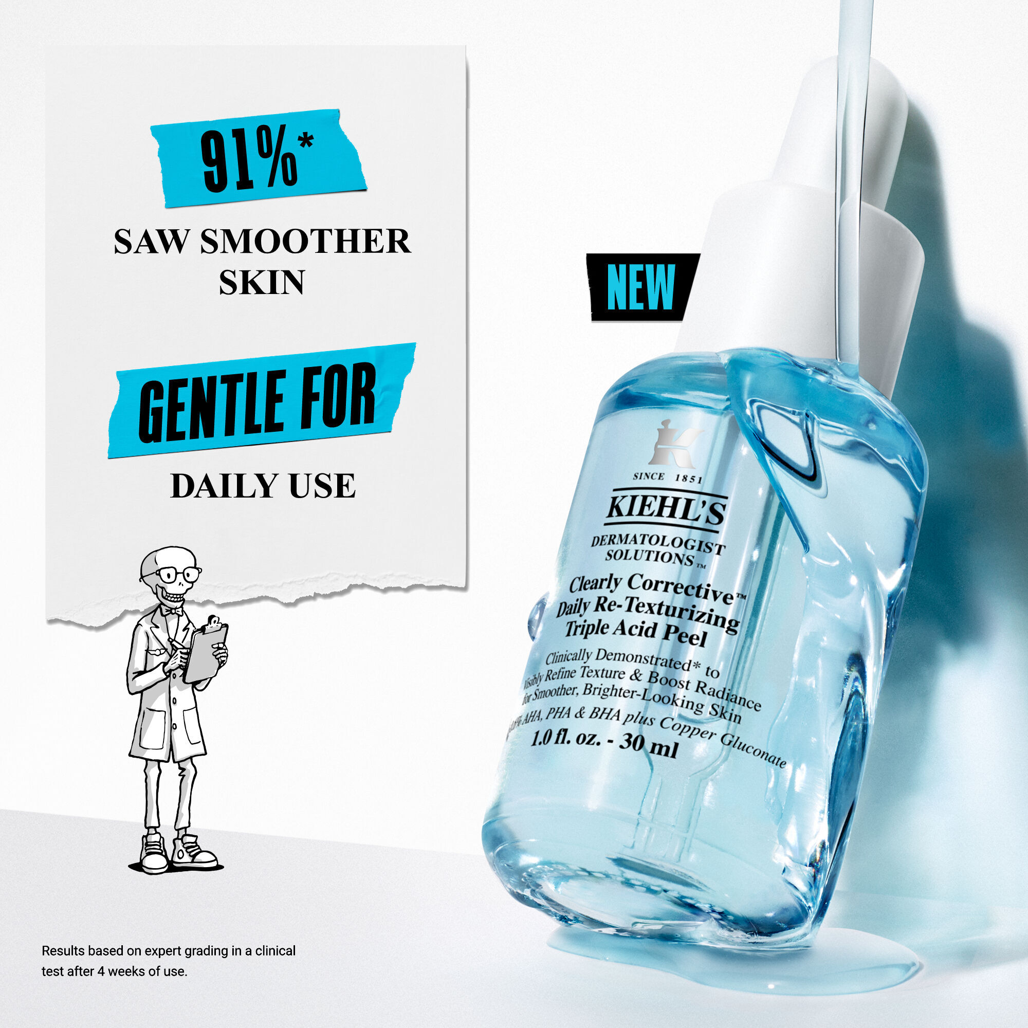 A person applying Kiehl's Clearly Corrective Triple Acid Peel to their skin.