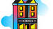 Colorful illustration of a stylized Kiehl's storefront, featuring bold geometric shapes and bright colors.