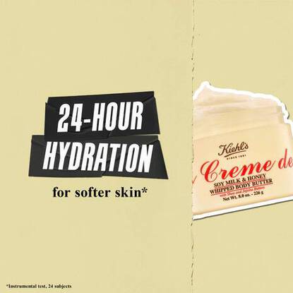 Promotional shot of Kiehl’s Powerful Strength Line-Reducing Concentrate with Vitamin C. Text reads: REDUCES FINE LINES.
