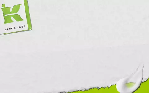 Alt text: A textured background with green accents featuring the letter "K" in a bold font and the phrase "Since 1851" in a smaller size, accompanied by a white droplet shape.
