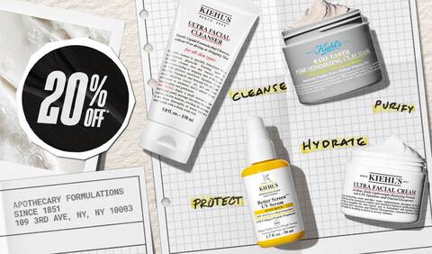 END OF SUMMER REFRESH Give your skin a seasonal reset with 20% off* your Kiehl’s favourites!