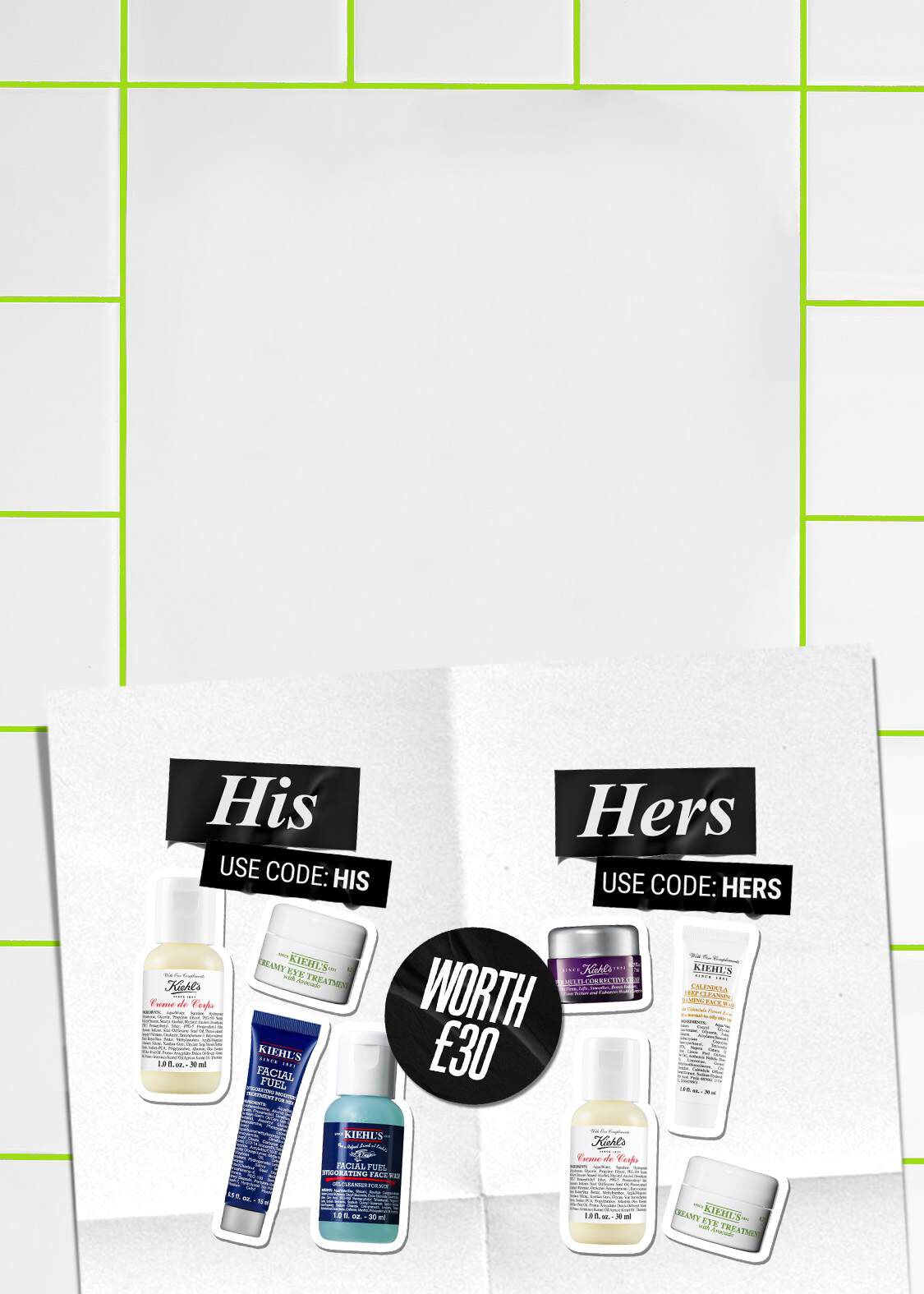Kiehl's August promotional banner: Spend £70+ and claim your free His or Hers skincare routine