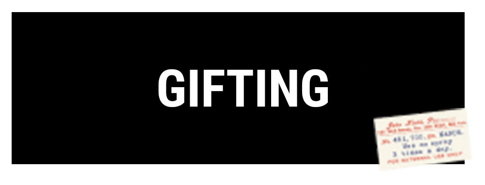 Text graphic featuring the word "GIFTING" in bold white letters on a black background, with a small note in the bottom right corner.